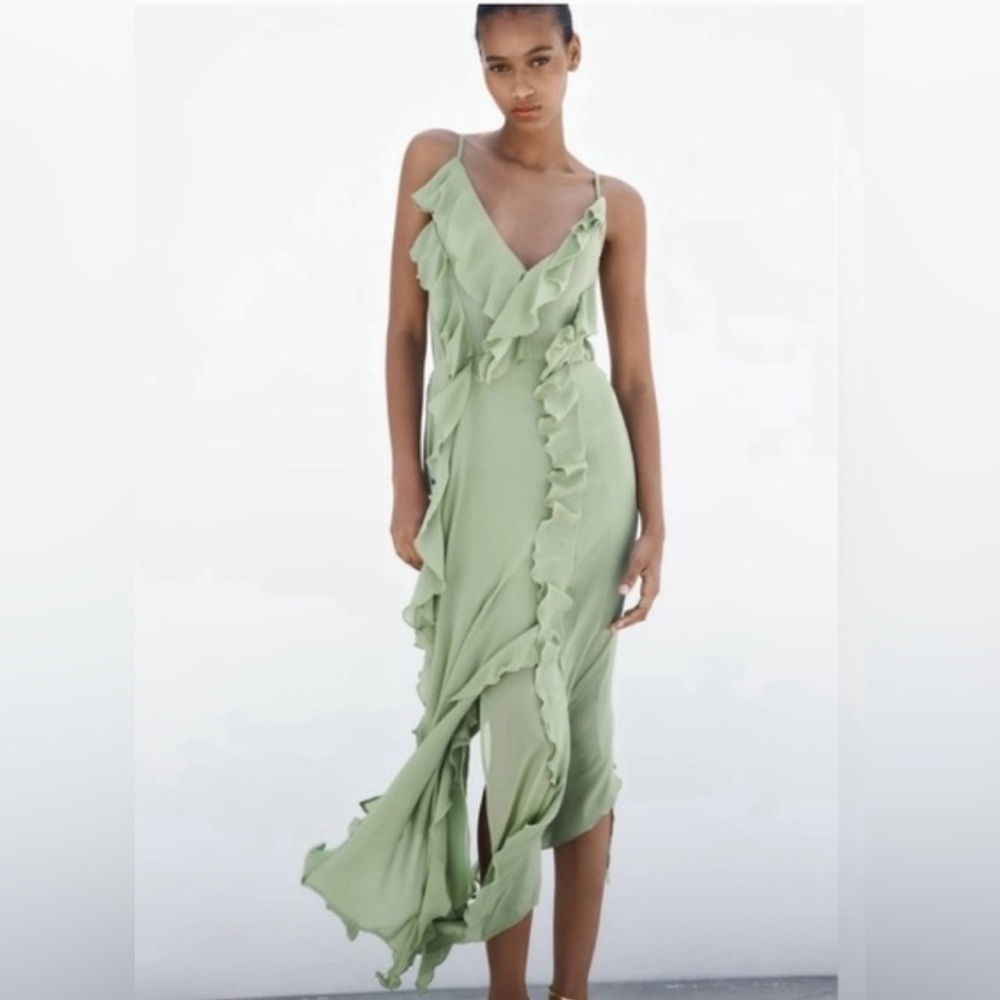 ZARA LONG RUFFLED DRESS - Picture 6 of 8